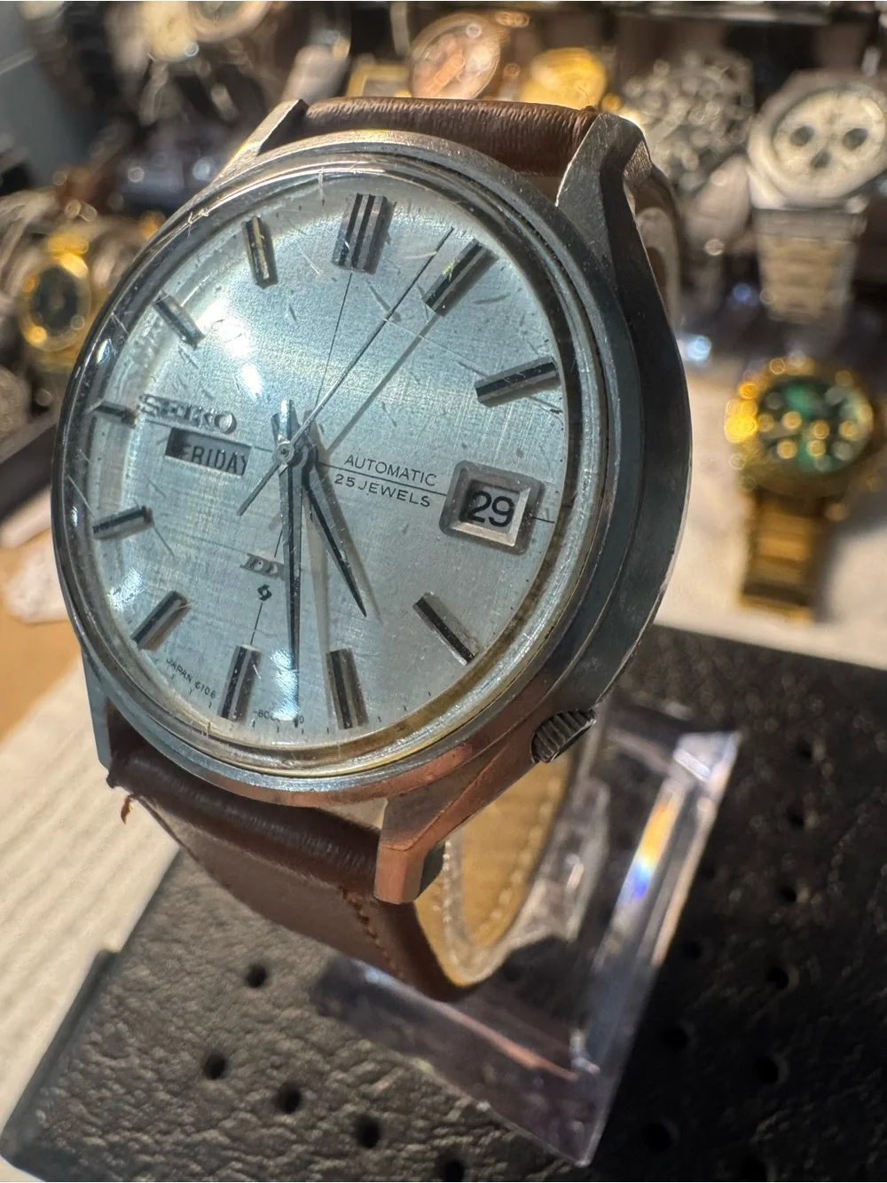Seiko dx automatic Silver Dial Watch with Brown Strap